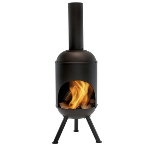Sunnydaze Outdoor Backyard Patio Modern Steel Wood-Burning Fire Pit Chiminea with Wood Grate - 5' - Black - 1 of 4