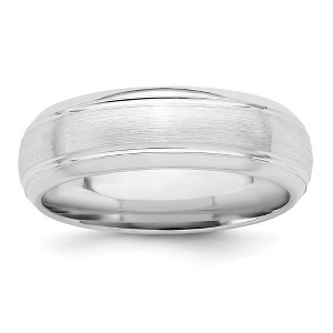 Black Bow Jewelry 6mm Rhodium Plated Sterling Silver Brushed Domed Grooved Beveled Band - 1 of 4