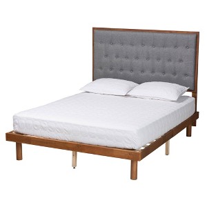 Baxton Studio Queen Bellini Fabric and Wood Platform Bed Gray/Walnut Brown - 1 of 4