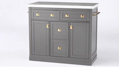 Claire Gray Wood Kitchen Island with Faux Marble Top