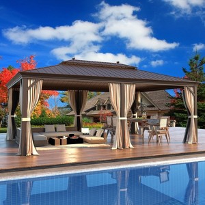 Erommy 14' x 20' Hardtop Gazebo Galvanized Steel Outdoor Canopy Aluminum Frame Brown - 1 of 2