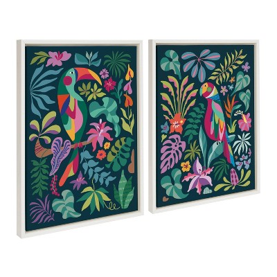 Kate & Laurel All Things Decor (Set of 2) Sylvie Tropical Parrot and Toucan Framed Canvas Arts by Rachel Lee 
