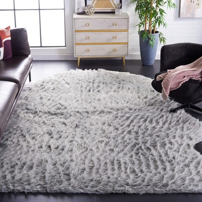 Luxurious Hand-Knotted Faux Sheepskin Gray Area Rug, 8' x 10'