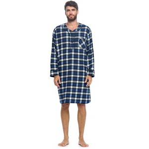 Ashford & Brooks Mens Flannel Plaid Long Sleep Shirt Henley Nightshirt - 1 of 4