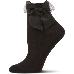 Memoi Women's Cotton Rich Tulle Bow Trimmed Ankle Sock - 1 of 3