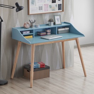 Writing Desk Mid Century Modern with Hutch and Open Shelves for Home Office 43in Wide-3irtyhousy - 1 of 4