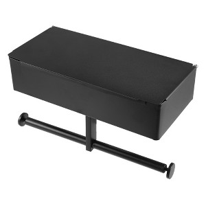 Unique Bargains Wall-Mount for Kitchen Bathroom Toilet Double Roll Tissue Holder Black 1 Pcs - 1 of 4