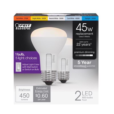 Feit Electric R20 E26 (Medium) LED Bulb White 45 Watt Equivalence 2 pk