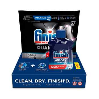 Finish Quantum Hardwater Dishwasher Detergent and Jet Dry Rinse Aid  Hardwater Protection Bundle - 24.25 fl oz