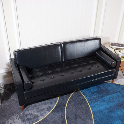 DOMETOUR 83 Inch PU Leather Sofa with USB Charging Ports, Modern Couch Loveseat with 2 Bolster Pillows for Living Room Apartment Bedroom