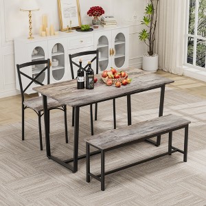 4-Piece Dining Set with a Table, Bench and Chairs with Backrest - 1 of 4