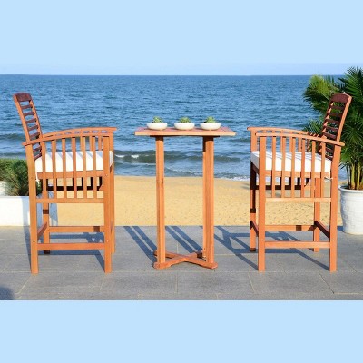 Natural Teak and White 3-Piece Bar Table Bistro Set