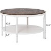 VINGLI 31.5" Dark Walnut White Round Farmhouse Coffee Table, 2-Tier Storage Wood Center Circle Accent Table for Living Room - 2 of 4