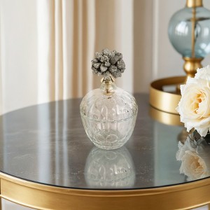 Glass and Crystal Decorative Jar with Modern Ornamental Lid - Textured Art Design - Stylish Contemporary Casual Home Decor - Clear - 1 of 4