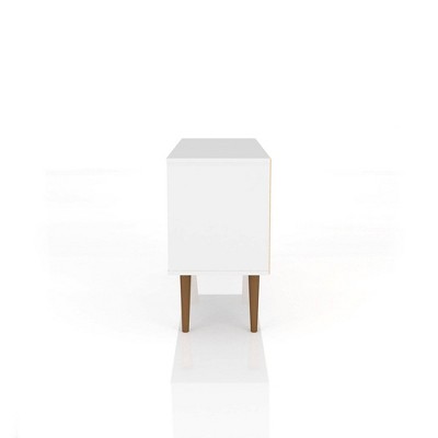 Sleek White Mid-Century Modern TV Stand with Cabinet and Shelves
