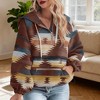 Imily Bela Womens Casual Aztec  Half Zip Up Hoodie Oversized Long Sleeve Ethnic Hooded Pullover - 2 of 2