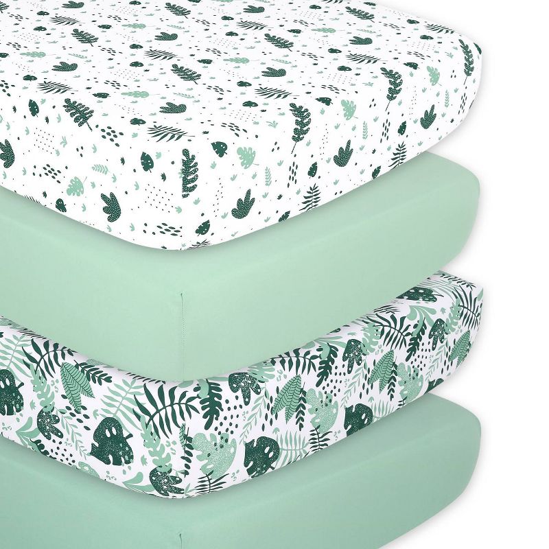 The Peanutshell Fitted Crib Sheets - Green Botanical Leaf - 4pk, 1 of 14