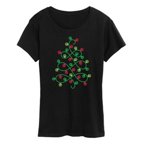 Women's - Instant Message - Paw Print Christmas Tree Short Sleeve Graphic T-Shirt - 1 of 4