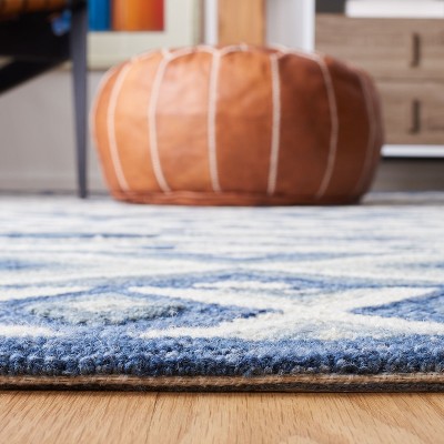 Hand-Tufted Blue and Grey Wool Geometric Runner Rug