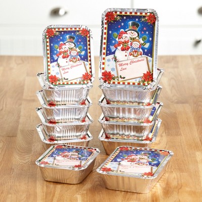 Lakeside Aluminum Food Containers for Christmas with Snowman Motif - Set of 12