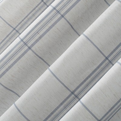 Blue Plaid Linen Blend Light-Filtering Rod Pocket Curtain Panel 54" x 84"