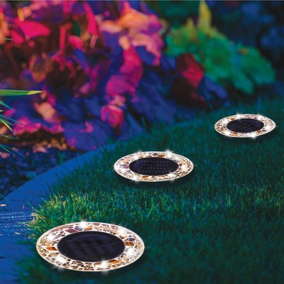 Tan Mosaic Solar Powered LED Pathway Disk Lights, 8-Pack