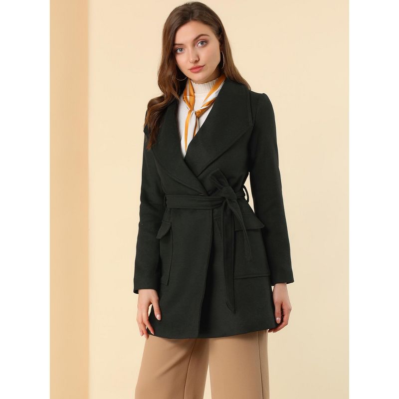 Allegra K Women's Shawl Collar Lapel Winter Belted Coat with Pockets, 3 of 8