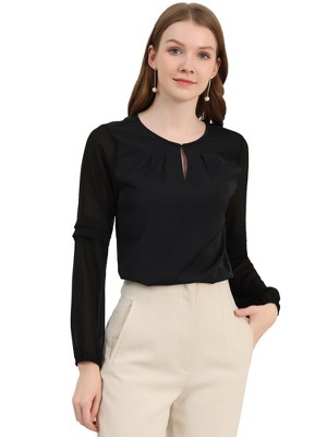 Allegra K Women's Chiffon Semi Sheer Keyhole Neck Elegant Work Blouse ...