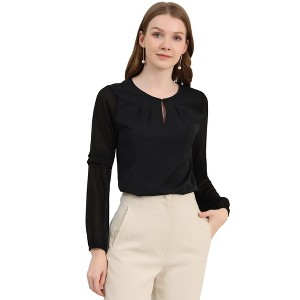 INSPIRE CHIC Women's Chiffon Semi Sheer Keyhole Neck Elegant Work Blouse - 1 of 4