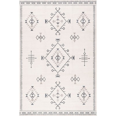 Cream Rectangular Washable Synthetic Area Rug, 2' x 3'