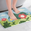 Unique Bargains Soft Non-Slip Thick Shaggy Water Absorbent Botanical Pattern Bath Floor Mat - 2 of 4