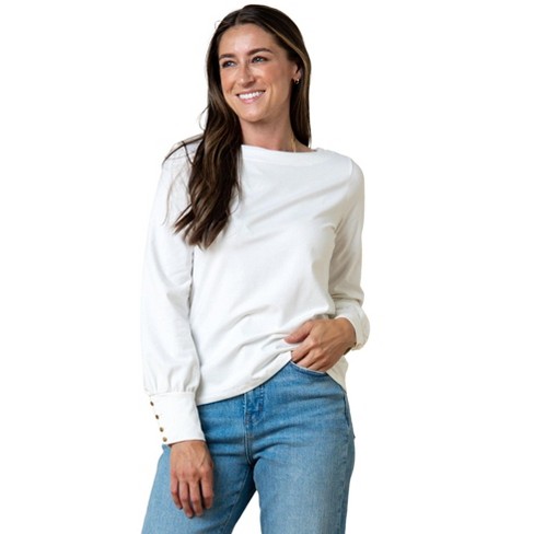 Hope & Henry Women's Organic Bellow Sleeve Knit Top with Button Cuffs - image 1 of 4