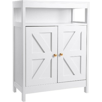 Bathroom Floor Cabinet with Double Doors, Adjustable Shelves, Compact Storage Unit Measuring 34.84" D x 14.17" W x 7.87" H, Space-Saving, White