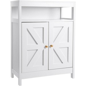 Bathroom Floor Cabinet with Double Doors, Adjustable Shelves, Compact Storage Unit Measuring 34.84" D x 14.17" W x 7.87" H, Space-Saving, White - 1 of 4