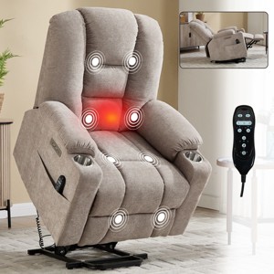Power Lift Recliner Chair with Massage & Heat, 34" Wide Heavy Duty Recliner with USB, Type C Ports & Cup Holders for Living Room-3irtyhousy - 1 of 4