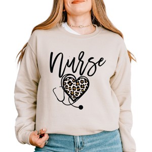 Simply Sage Market Leopard Nurse Heart Sweatshirt - L - Dust - 1 of 4