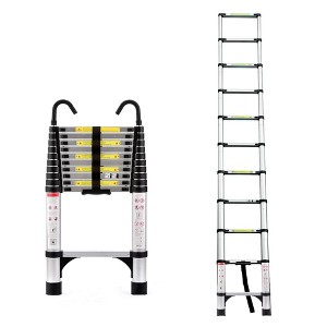 NAYSAYE 10.5FT Telescopic Ladder Aluminum Folding Ladder with Hooks Multi-Purpose Ladder for RV Attic Home 330 Pound Capacity, Silver, 12.4"*2.75"*30" - 1 of 4