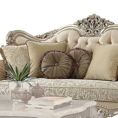 88" Champagne Gold Tufted Victorian-Inspired Sofa with 7 Pillows