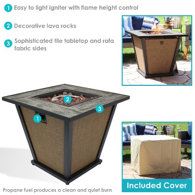 Brown Metal Propane Gas Fire Pit Table with Tile Top