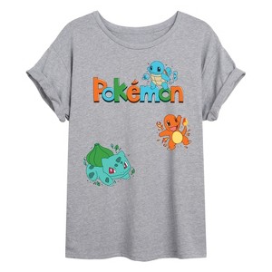 Women's - Pokémon - Gen 1 Bulbasaur, Charmander, Squirtle Oversized Graphic T-Shirt - 1 of 4