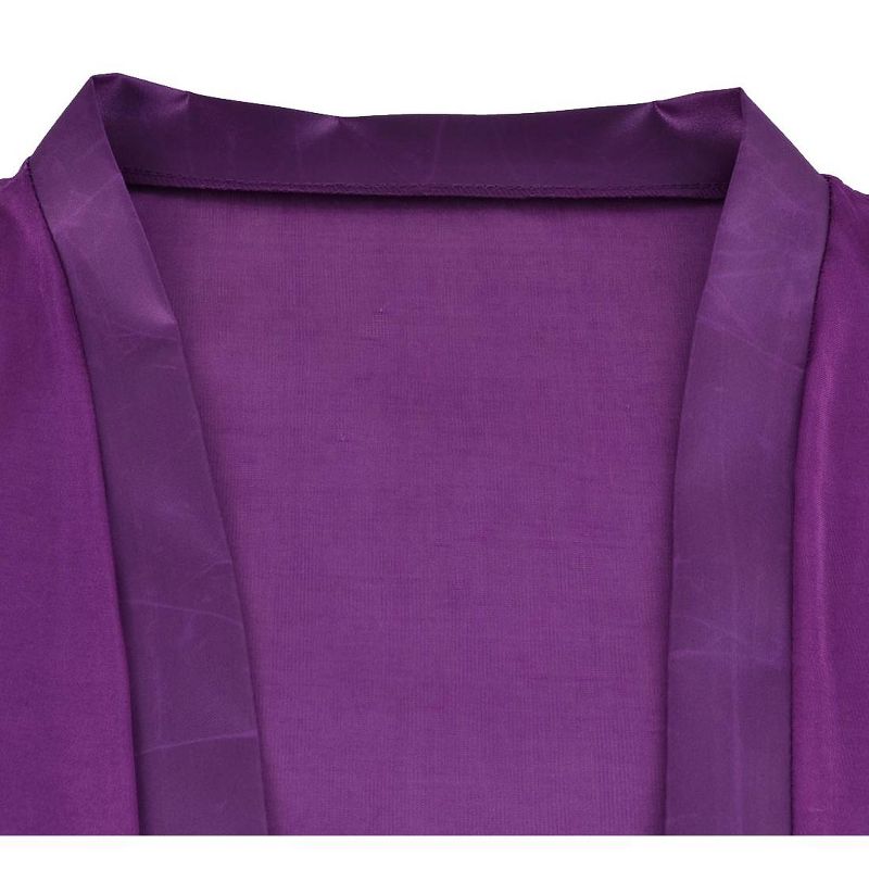 PiccoCasa Silk Satin Women Lady Lingerie Robe Sleepwear Nightwear Gown Bathrobes Purple, 3 of 6