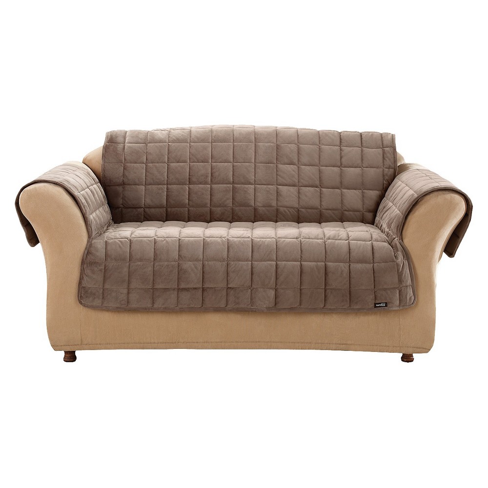 Antimicrobial Quilted Loveseat Furniture Protector Sable - Sure Fit: Microban, Pet-Friendly, Machine Washable