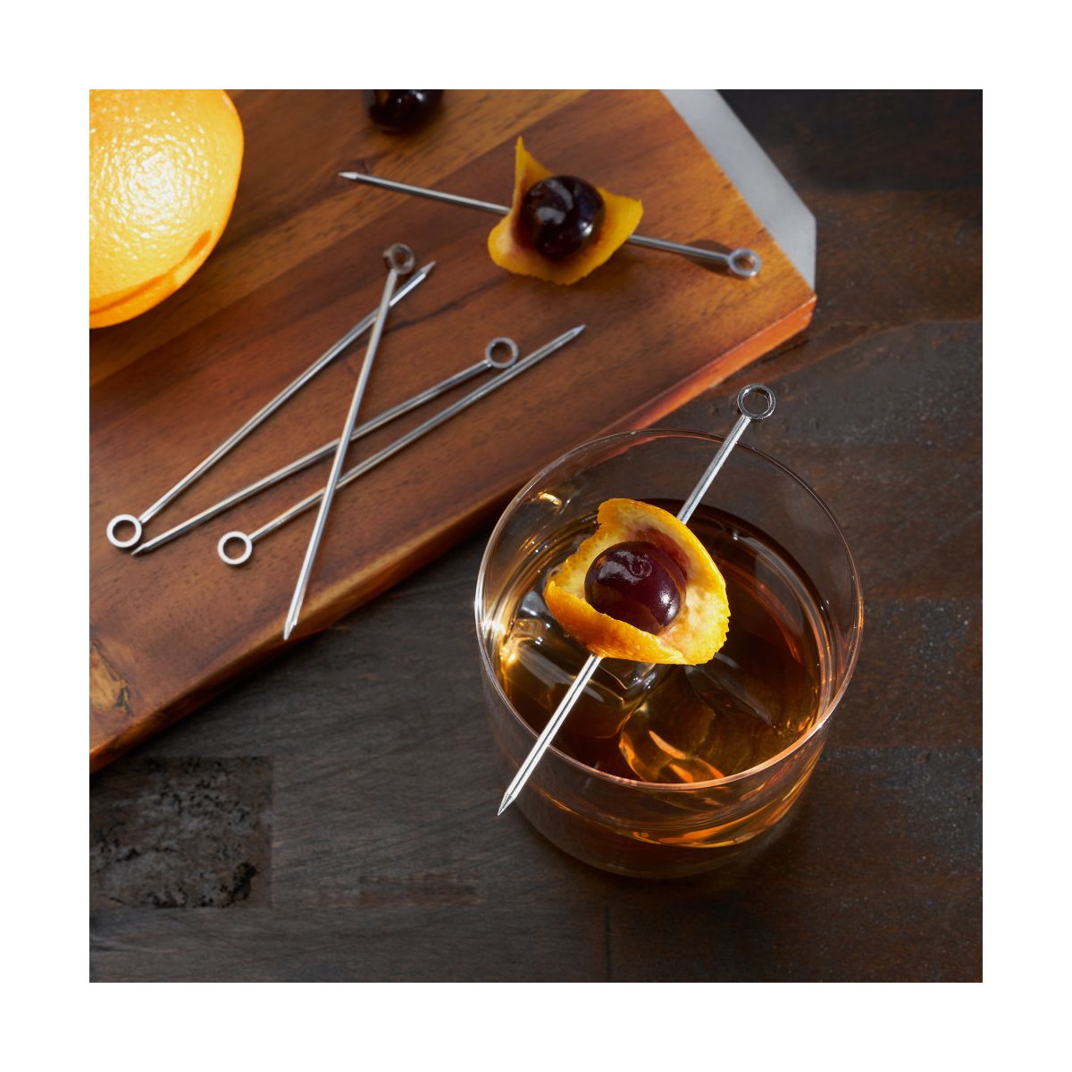 Viski Set of 6 Stainless Steel Cocktail Picks for Old Fashioned, Martini, 4.25? Skewers for Cherries, Olives, Limes, Oranges, Birthday Party, Wedding - thumbnail 4