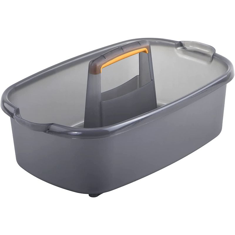 Casabella Plastic Multipurpose Cleaning Storage Caddy with Handle, 1.85 Gallon, Gray and Orange, 1 of 6