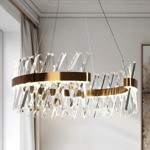 LNC Tadonipkeseismo 2-Lights 8" Modern Luxury Integrated LED Drum Chandelier,Polished Gold and Crystal, 8in/23.6in - 1 of 4