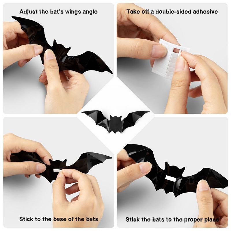 80 Pcs Bats Sticker Halloween Party Supplies Decorations, 4 Sizes Realistic 3D Bats Wall Decor, 3 of 7
