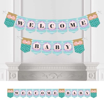 Big Dot of Happiness Let's Be Mermaids - Baby Shower Bunting Banner - Mermaid Party Decorations - Welcome Baby