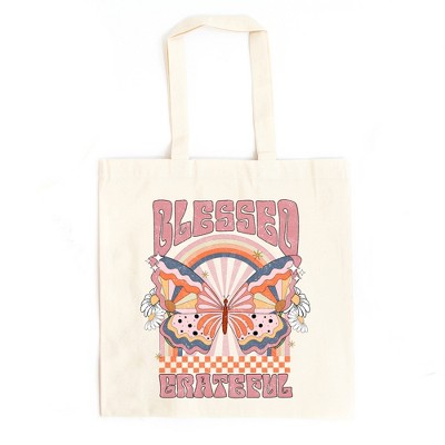 City Creek Prints Blessed Grateful Butterfly Canvas Tote Bag - 15x16 - Natural