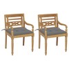 vidaXL Solid Teak Wood Batavia Chairs with Gray Cushions - 2-Piece Set for Garden/Patio, Weather-Resistant Wooden Outdoor Loungers - 2 of 4