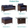 Sonkuki 6 Pieces Patio Sofa with Rectangle Fire Pit Table and Ottomans, Wicker Conversation Couch, Navy Blue Cushion - 3 of 4